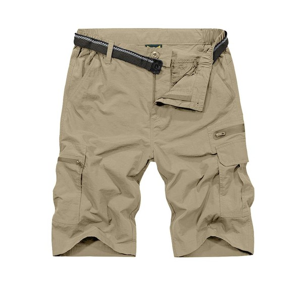 Jessie Kidden Mens Outdoor Casual Expandable Waist Lightweight Water Resistant Quick Dry Fishing Hiking Shorts #6222-Khaki,34