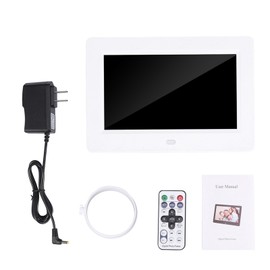 7inch Screen 1024X600 Digital Photo Frame Clock Music Video Player with Remote Control  100‑240V (White)