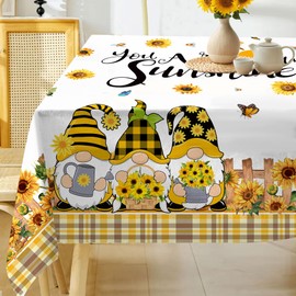 Hexagram Sunflower Tablecloth 60x84 Inch Rectangle, You are My Sunshine Table Cloth, Spring Summer Waterproof Gnomes Truck Tablecloth, Yellow Sunflower Table Decor for Home Party Dinner Decorations