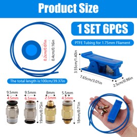 PTFE Hose 1.75mm 1 Meter for 3D Printer, with 2 x PC4-M6 and 2 x PC4-M10 Connectors, Pipe Cutter, Filament Tube 3D Accessories for Ender 3/3 V2/3 Pro/3 Max/5 Pro/3 S1/3 Neo/2 Pro CR-10S