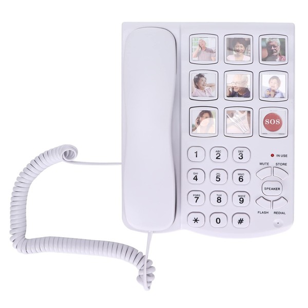Picture Telephone for Seniors, Big Button Landline Phone, Photo Memory Corded Phone with SOS, for Seniors, Alzheimers, Dementia, Hearing Impaired