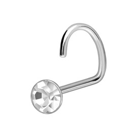 PIERCINGLINE 925 Sterling Silver Nose Piercing Spiral Crystal Piercing Nose Stud, Silver