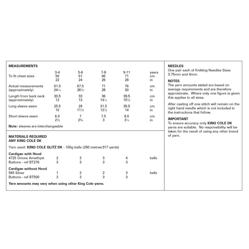 King Cole Girls Knitting Pattern Double Knit Glitz Long &