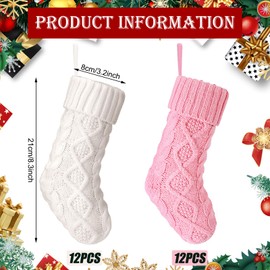 Hungdao 24 Pcs Pink White Christmas Stockings 8.3 Inch Mini Xmas Stockings Bulk Knitted Stockings Gifts Small Fireplace Stockings Double Side Rustic Socks Tree Hanging Decoration Holiday Party Favors