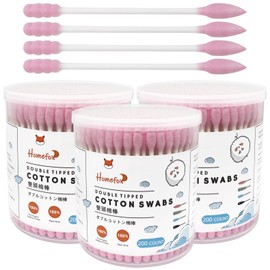 HOMEFOX Pink Cotton Swabs Spiral Pointed - 600 Count Organic Cotton Buds Double Side Tightly Wrapped Precision Cotton Tips Paper Stick Soft Gentle Lint-Free Cruelty-Free, Spiral & Pointy (Pink)