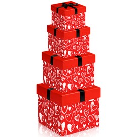 Epakh 4 Square Gift Boxes with Lids Gift Box Nesting Gift Boxes Assorted Sizes for Valentine's Day Presents Flower Birthday Bridesmaid Wedding Christmas Party Favor Boxes (Stylish)