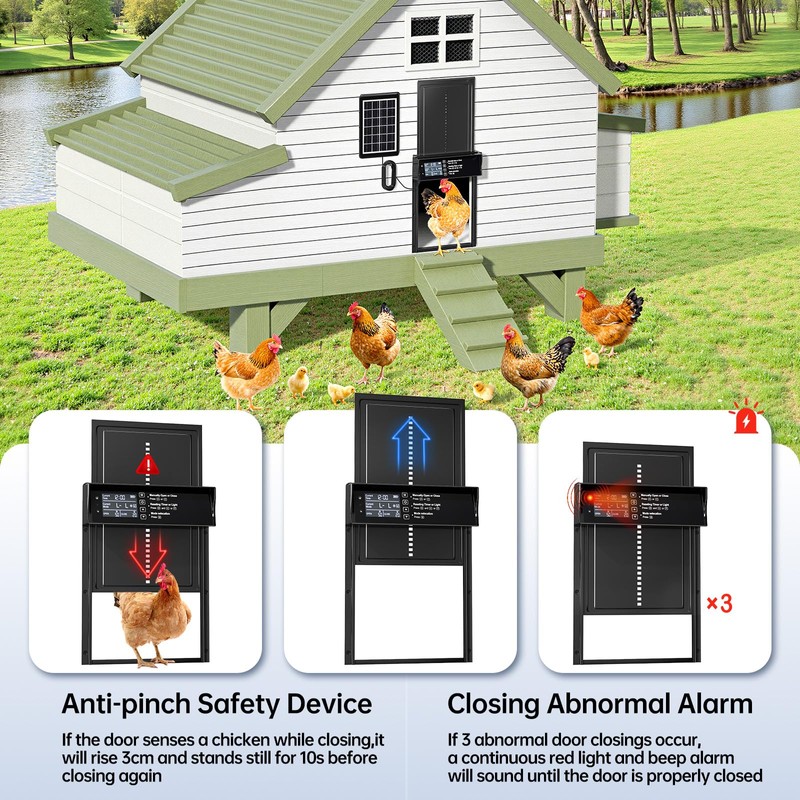 Solar Chicken Coop Door, Automatic Chicken Door Solar Powered &