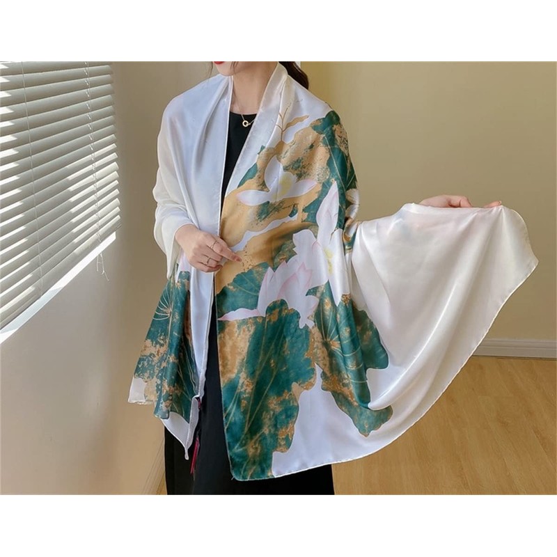 WEIGEER Silk Scarf Women Chiffon Shawl Lotus Scarf White Neckerchief