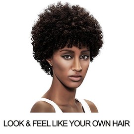 Pelucas afro rizadas cortas de 5 pulgadas con cabello 100% brasileño (marrón oscuro, rizos naturales en espiral) – Pelucas afro para mujeres negras – 