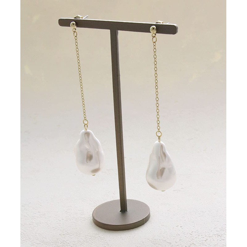 Vingtaine P5005 Baroque Pearl Style Long Chain Earrings, Titanium Post,