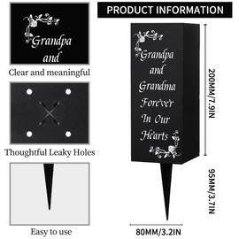 WEBEEDY Grandparents Cemetery Vases Metal Cemetery Vases with Spikes Flowers Branch Pattern Black Sympathy Cemetery Memory Sign Gravesite Memorial Decorations for Grandpa Grandma Father's Day,8x20 cm