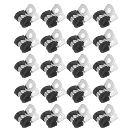 M METERXITY 20-Pack Cable Clamps, 15/64 Inch/ 6 mm 304 Stainless Steel Rubber Cushioned Insulated Cable Clamp R Shape Metal Holder for Tube/Wire/Pipe/Loop Installation