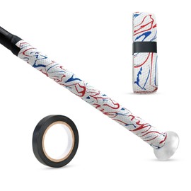 1.8mm Bat Grip, Great-Tacky Bat Wrap, Non-Slip Dotted Baseball Bat Tape, 43'' Batting Grip for Baseball & Softball Bats, with 10M Black Electric Tape (Red Blue White)
