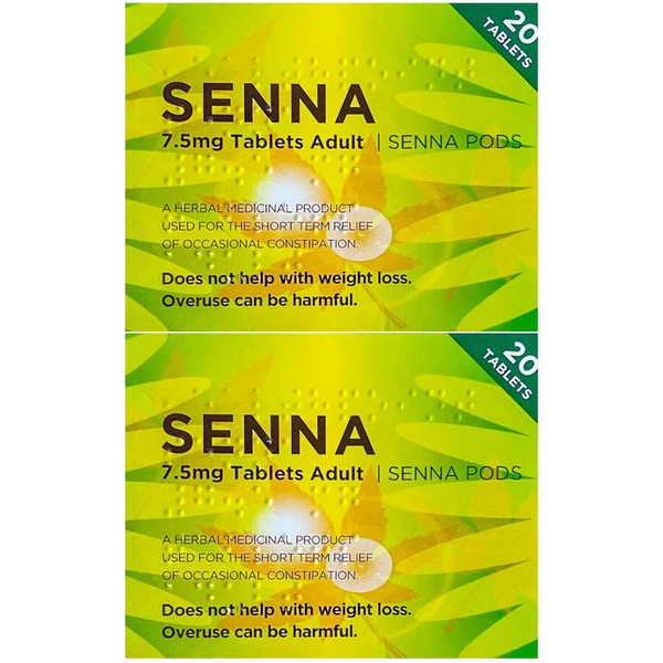 Pack of 2 Senna Herbal Laxative Tablets 20's Natural and Gentle Constipation Relief for Adults (40 Tablets)