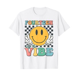 Fourteen Is A Vibe 14th Birthday Smile Face Hippie Boys Girl T-Shirt