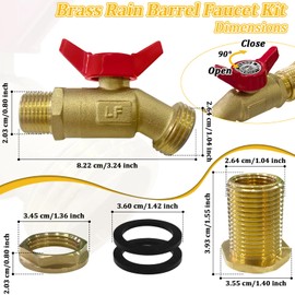 Brass Water Container Rain Barrel Faucets Spigot Kit 3/4" GHT Brass Rain Barrel Quarter Turn Ball Valve Spigot with Bulkhead Fitting Suitable for Garden Hose Thread Connection