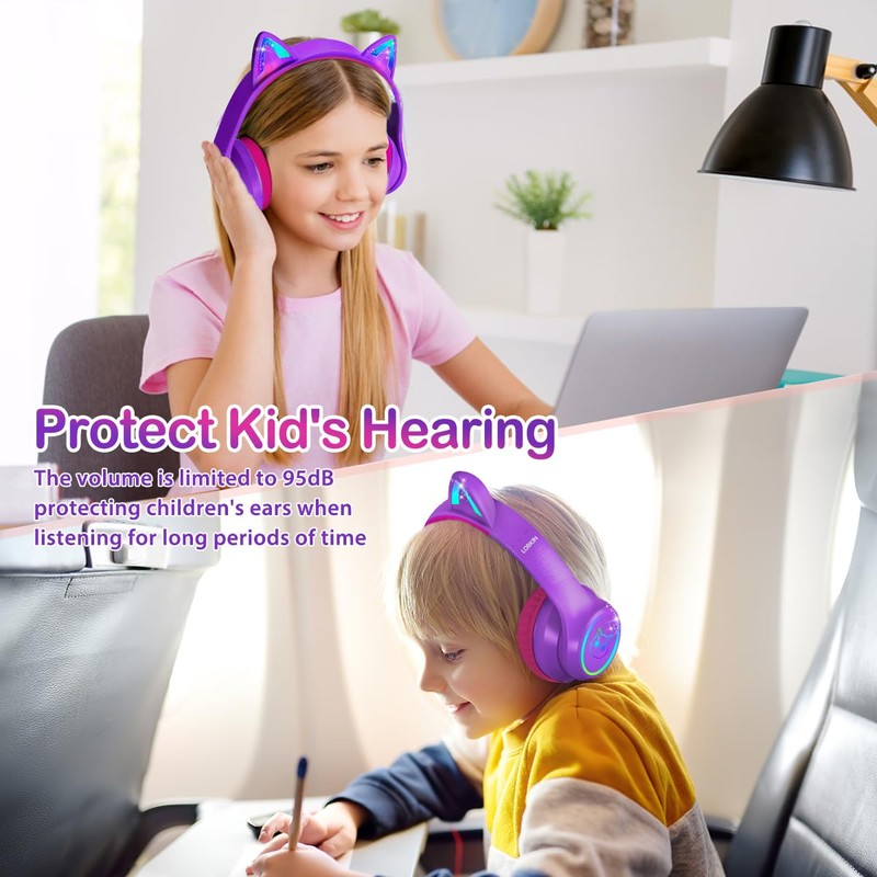 LOBKIN Bluetooth 5.3 Kids Headphones with Case - RGB LED