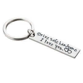 Meiligo Stainless Steel Valentines Day Gift Drive Safe Handsome I Love You Keychain for Boyfriend Husband Dad Stocking Stuffer (handsome 1)