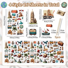 WANDIC 16 Sheets Rub On Transfer Sticker, Tourism Theme Transfer Decals Architecture Luggage DIY Scrapbook Stickers for Greeting Cards Gift Wrapping Decoration