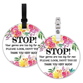 Stop, No Touching Baby Car Seat Sign or Stroller Tag, 2 Pack Flower Baby Car Safety Signs Tags for Newborn Baby, Baby Car Seat, Baby Stroller Backpack. (5 Inches)