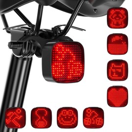 NAACOO Smart Bike Tail Light with Custom LED Patterns (Heart/Smile/Bear/Bike), Brake Sensing Bicycle Rear Lights, USB-C Rechargeable, IPX66 Waterproof, Cycling Safety Back Light Accessories