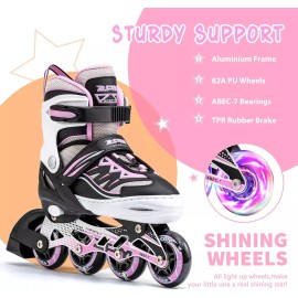 2PM Sports Pink Adjustable Illuminating Inline Roller Skates w/ Light up Wheels