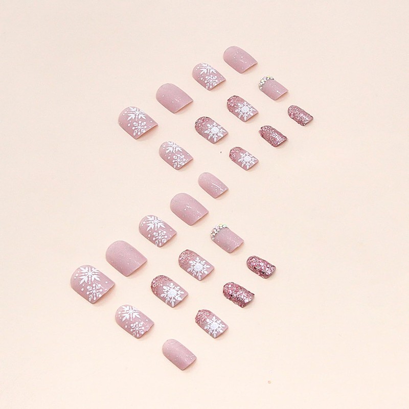 24Pcs Christmas Press on Nails Short Square Stick on Nails