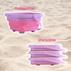 The Magic Toy Shop Foldable Beach Bucket Collapsible Bucket with Handle Kids Toddler Outdoor Beach Toy Set Sandpit Toy Sand Bucket