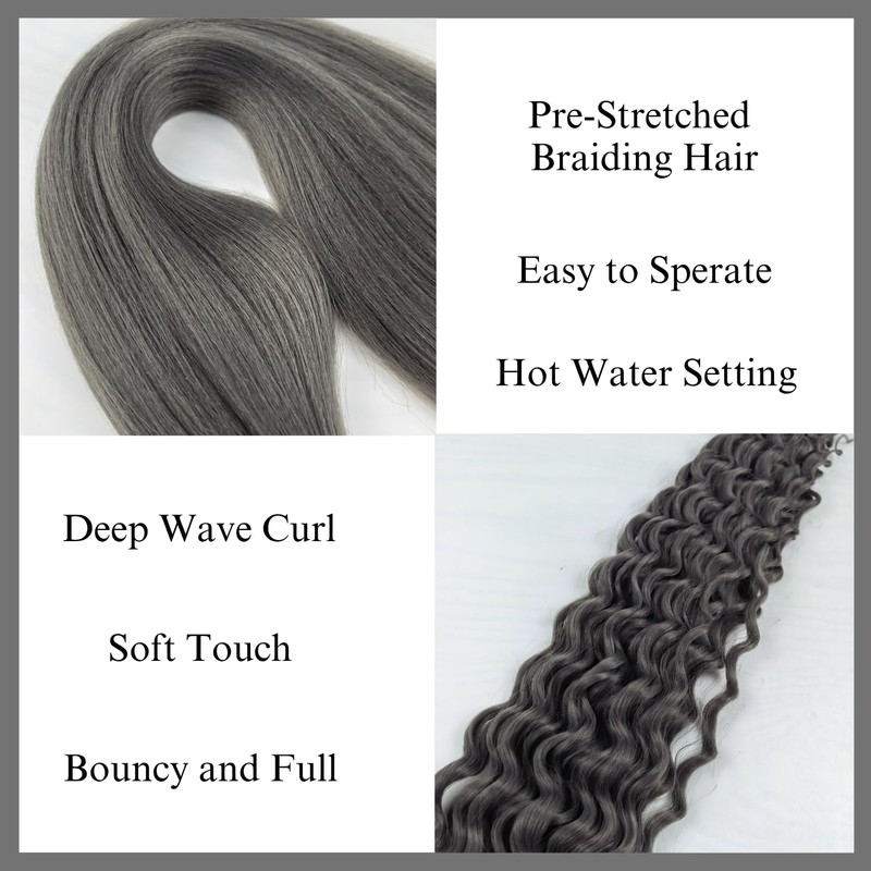 Grey Boho Hair for Braiding Dark Grey Crochet Pre stretched