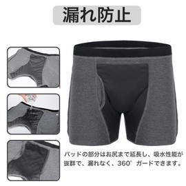 Men's Incontinence Pants, 8.5 fl oz (250 cc), Water Absorbent, Nursing Care Incontinence Shorts, Leak Prevention, Men's, Bamboo Fiber Deodorization, Incontinence Protection, Waterproof, Antibacterial, Washable (XL, Black)