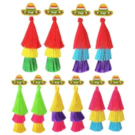 Mexican Sombrero Fiesta Layered Tassel Dangle Earrings Holiday Jewelry Gift Mexican Tassel Earrings-4