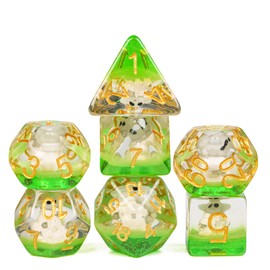Cusdie 7-Die DND Dice, Polyhedral Dice Set Filled with Animal, for TTRPG Role Playing Game Dungeons and Dragons D&D Dice (Green Spirit)