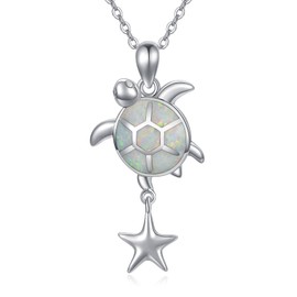 Sea Turtle Necklaces for Women 925 Sterling Silver Starfish Necklaces Star Necklace Opal Turtle Pendant Ocean Tortoise Jewerly Gifts for Turtle Lover