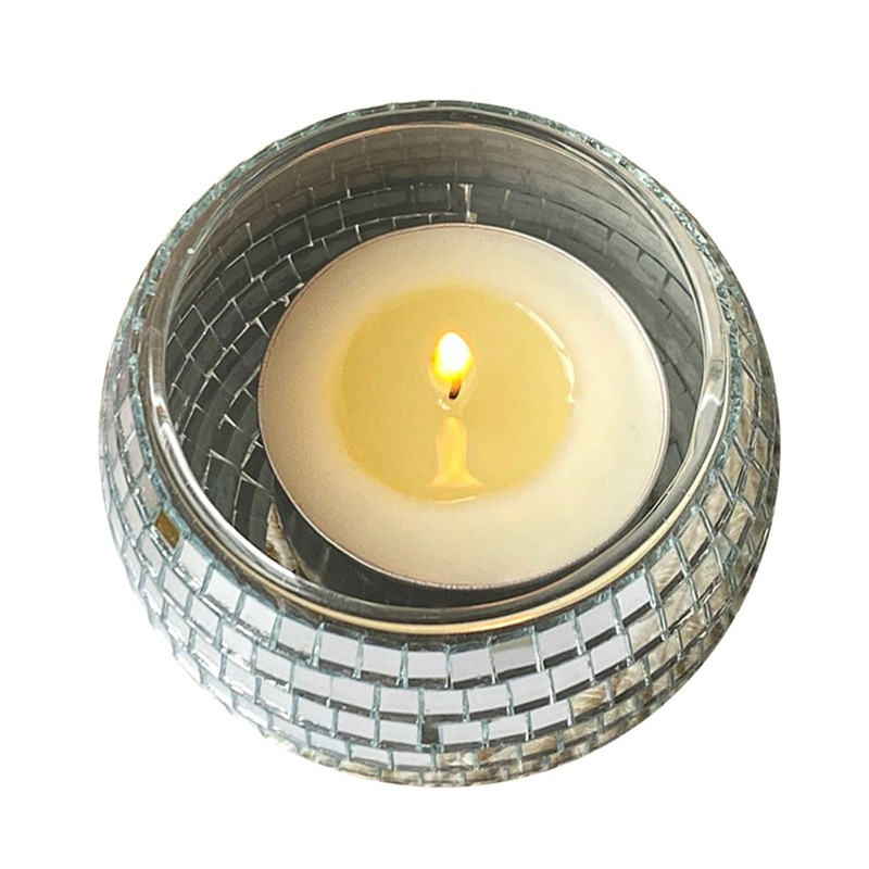 Disco Ball Silver Votive Candle Holder Jar Thick Acrylic Mirrored