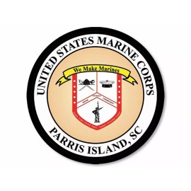 American Vinyl 3 inch Round Marine Corps Parris Island Sticker (Corps Decal Logo) USMC Lic.