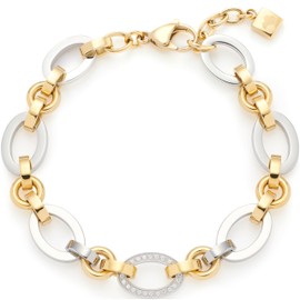 Leonardo Jewels Lena 023403 Women's Bracelet Two-Tone Coloured Stainless Steel Chain Links with Zirconia Stones 19-21 cm Length Jewellery Gift, Stainless Steel, No Gemstone