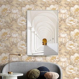 MAGAFA Peony Boho Floral Wallpaper Self Adhesive Garden Large Flower Contact Paper Beige and Orange Flower Wallpaper Wall Paper for Kitchen Cabinet Renter Friendly17.71 X118.11 Covering 14.5sq.ft