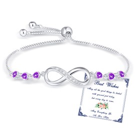 Esmoly Infinity Tennis Bracelets for Women with 5A Zirconia Heart Birthstone Adjustable Birthday Gifts for Women Girls (02)