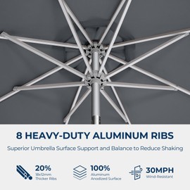 HOMSHADE 9ft Outdoor Patio Umbrella - Market Table Aluminum Umbrella, 5-Year Fade Resistant - UPF50+ UV Protection with Push Button Tilt, Crank for Pool Deck and Garden (Dark Grey)
