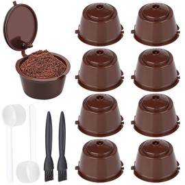 ANBOO Coffee Filter, 8 x Reusable Do-lce Gusto Capsules, Brown, Set of 3 with Spoon and Brush, Compatible with Do-lce Gusto Mini-Me, Genio, Esperta, Circolo