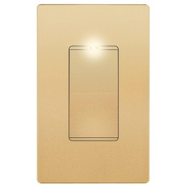 LIDER Minimalist Design Matte Finish Lighted Decorator Switch with Screwless Wall Plate, Frameless Paddle Light Switch with Locator Light, Single Pole, Grounding Screw, 15A 125V, UL Listed, Gold