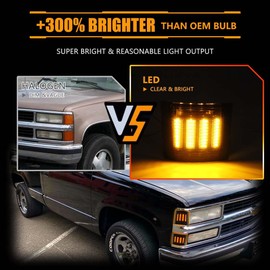 OFFKAT Sequential LED Front Corner Side Marker Lights for Chevy C/K Series 1500 2500 3500 Chevy Tahoe/Chevy Suburban/Chevro-let Silverado 1994-1998, Smoked Lens Amber LED Turn Signal Lights, 2 PCS