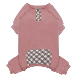 KYEESE Dog Coats Stretchy Dog Pjs Soft Material Dog Onesie Dog Pajamas Plaid Dog Jumpsuit Dog Sweater Lightweight Dog Apparel for Medium Large Dogs, Dusty Pink, XXL