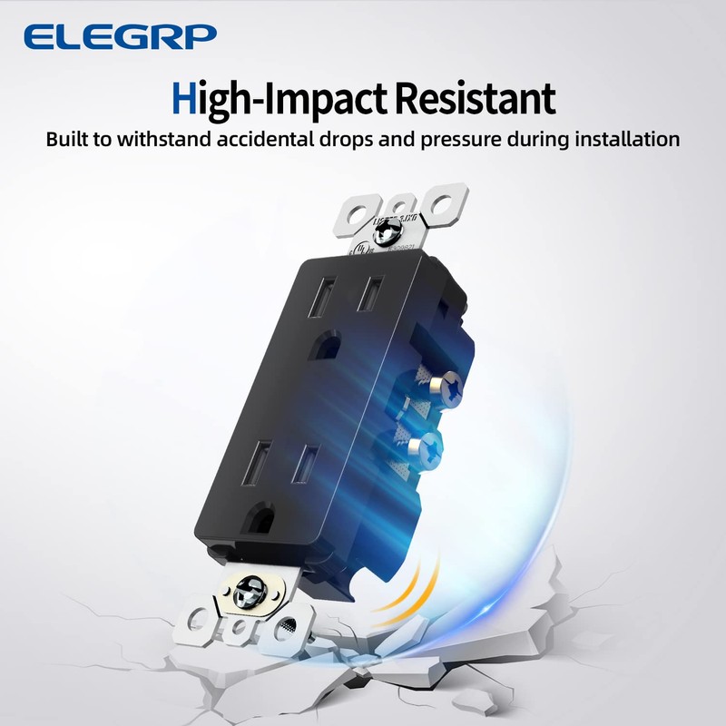ELEGRP Decorator Receptacle, 15A 125V Standard Electrical Wall Outlet, 2