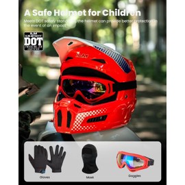 ILM Youth Dirt Bike Helmets Kids ATV Helmet Motorcross BMX Off Road Motorbike with Goggles Gloves Mask DOT Model MT601Y (Popart Red, Youth-XLarge)