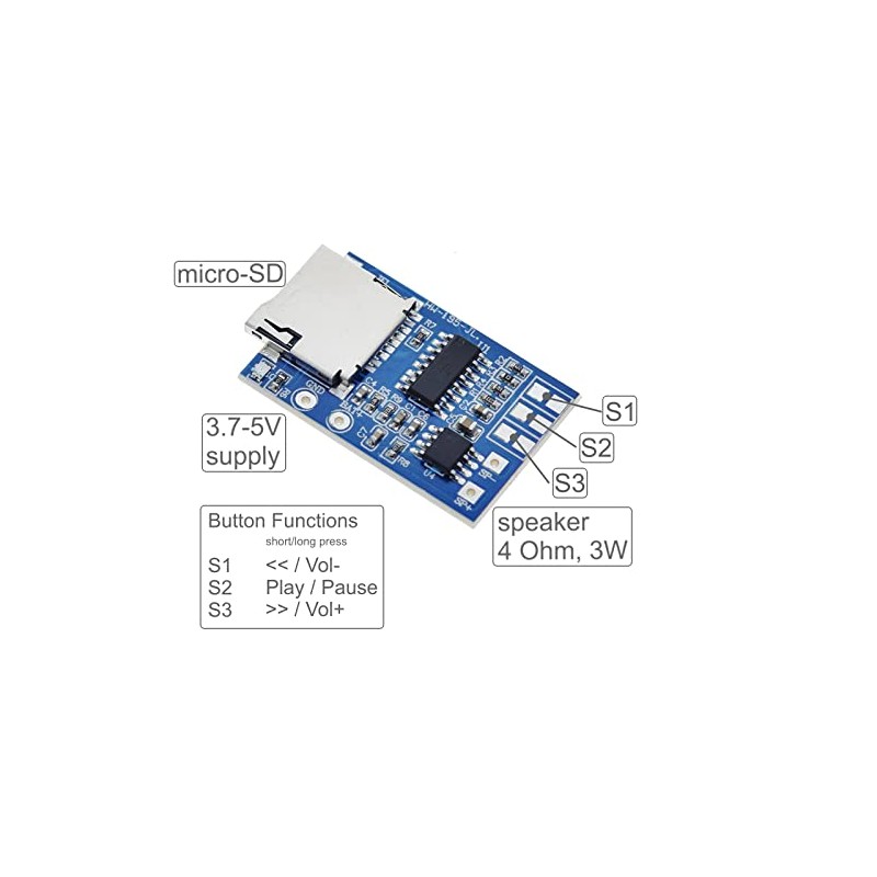 MP3 Player Module GPD2846A with microSD Slot and Audio Amplifier