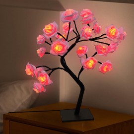 Lámpara LED Decorativa Flor 3D con Base USB - DIY Desmontable Lámpara de Mesa para Dormitorio, Luz Cálida y Segura Sala Fiestas y Bodas (Rosa)