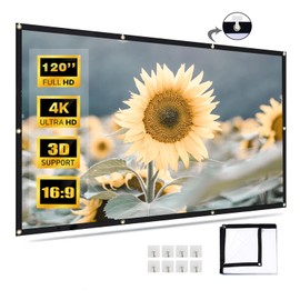 120 Inch Projector Screen, Portable Outdoor Movie Screen, Anti-Crease Foldable Double Sided Projection Screen for Home, Office, Classroom - 84-120 Inch Compatible, Pantalla para Proyector