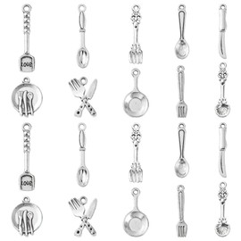 DanLingJewelry 100Pcs Random Styles Tableware Theme Charms Tibetan Antique Silver Spoon Knife Fork Charms for Jewelry Making DIY