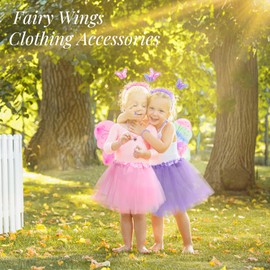 Oerphh 10pcs Fairy Wings Costume for Kids, Butterfly Wings Kids with Wand Headband Tutu Necklace Bracelet Ear clips, Fairy Princess Skirt Set for Girls World Book Day Cosplay (Pink)